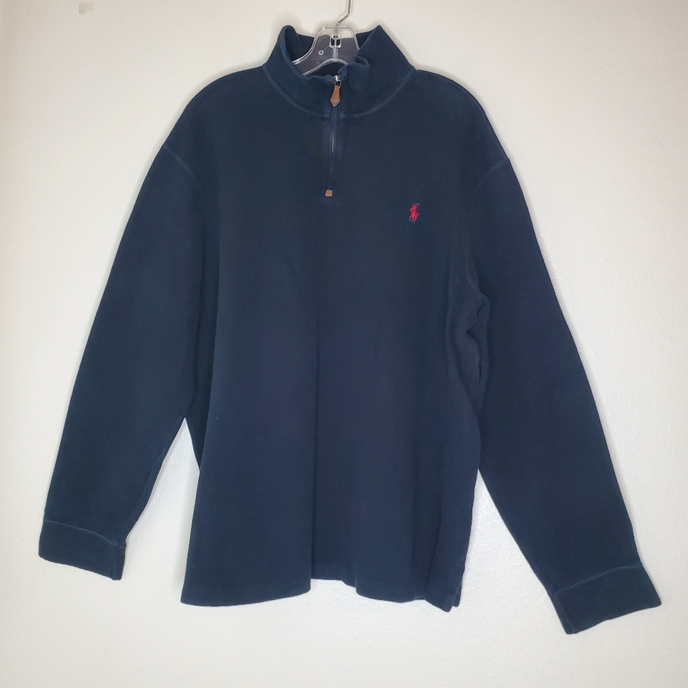 Polo by Ralph Lauren 1/4 Zip‎ Pullover Men's Sweater Black Ribbed Size XXL